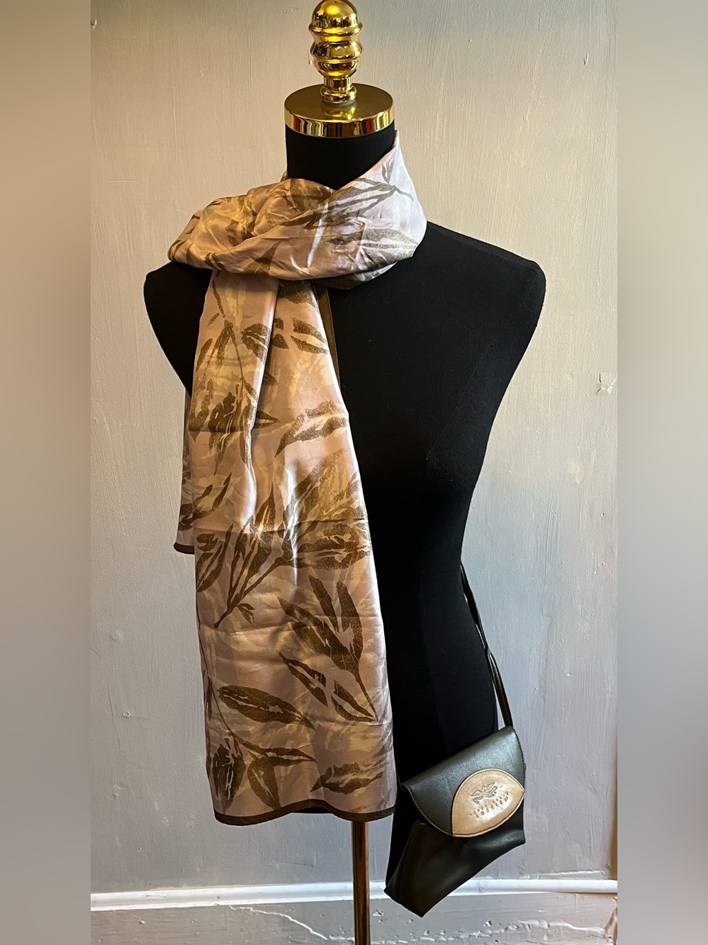 Perry Ellis America Green Vintage Crossbody Leather Bag & Silk Scarf NWT Bundle